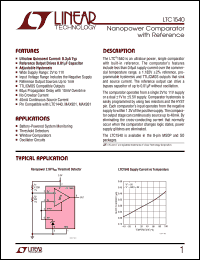 LTC1540 datasheet: Nanopower Comparator  with Reference LTC1540