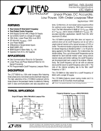 LTC1569-6 datasheet: Linear Phase, DC Accurate, Low Power, 10th Order Lowpass Filter LTC1569-6