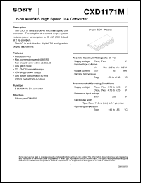 CXD1171M datasheet: 8-bit 40MSPS High Speed D/A Converter CXD1171M