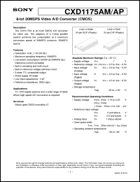 CXD1175AP datasheet: 8-bit 20MSPS Video A/D Converter(CMOS) CXD1175AP