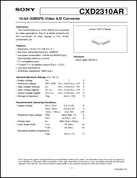 CXD2310AR datasheet: 10-bit 20MSPS Video A/D Converter CXD2310AR