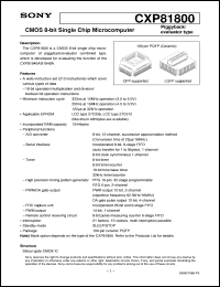 CXP81800 datasheet: CMOS 8-bit Single Chip Microcomputer Piggyback/evaluator type CXP81800