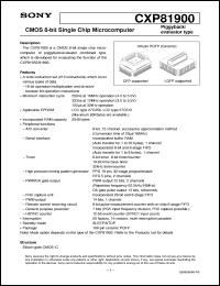 CXP81900 datasheet: CMOS 8-bit Single Chip Microcomputer Piggyback/evaluator type CXP81900