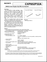 CXP852P32A datasheet: CMOS 8-bit Single-chip Microcomputer CXP852P32A