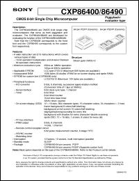 CXP86490 datasheet: CMOS 8-bit Single Chip Microcomputer Piggyback/ evaluator type CXP86490