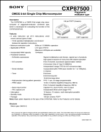 CXP87500 datasheet: CMOS 8-bit Single Chip Microcomputer Piggyback/evaluator type CXP87500