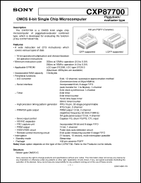 CXP87700 datasheet: CMOS 8-bit Single Chip Microcomputer Piggyback/evaluator type CXP87700