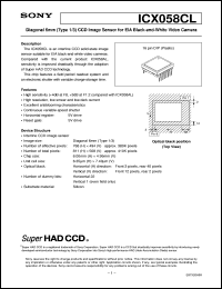 ICX058CL datasheet: Diagonal 6mm(Type 1/3)CCD Image Sensor for EIABlack-and-White Video Camera ICX058CL