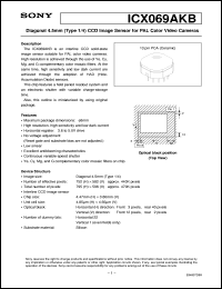 ICX069AKB datasheet: Diagonal 4.5mm(Type 1/4)CCD Image Sensor for PALColor Video Cameras ICX069AKB