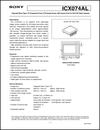 ICX074AL datasheet: Diagonal 8mm(Type 1/2)Progressive Scan CCD ImageSensor with Square Pixel for EIA B/W Video Cameras ICX074AL