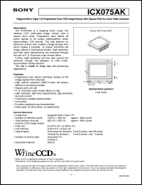 ICX075AK datasheet: Diagonal 8mm(Type 1/2)Progressive Scan CCD ImageSensor with Square Pixel for Color Video Cameras ICX075AK