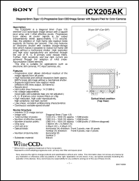 ICX205AK datasheet: Diagonal 8mm(Type 1/2)Progressive Scan CCD ImageSensor with Square Pixel for Color Cameras ICX205AK