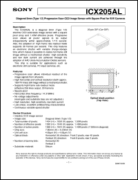 ICX205AL datasheet: Diagonal 8mm(Type 1/2)Progressive Scan CCD ImageSensor with Square Pixel for B/W Cameras ICX205AL