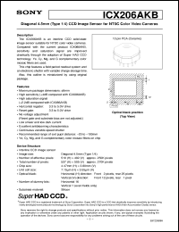 ICX206AKB datasheet: Diagonal 4.5mm(Type 1/4)CCD Image Sensor for NTSCColor Video Cameras ICX206AKB