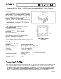 ICX208AL datasheet: Diagonal 4.5mm(Type 1/4)CCD Image Sensor for EIAB/W Video Cameras ICX208AL