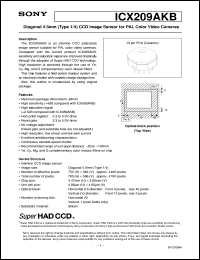 ICX209AKB datasheet: Diagonal 4.5mm (Type1/4) CCD Image Sensor for PALColor Video Cameras ICX209AKB