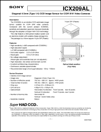 ICX209AL datasheet: Diagonal 4.5mm(Type1/4) CCD Image Sensor for CCIRB/W Video Cameras ICX209AL