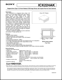 ICX224AK datasheet: Diagonal 8mm(Type 1/2)Frame Readout CCD ImageSensor with Square Pixel for Color Cameras ICX224AK