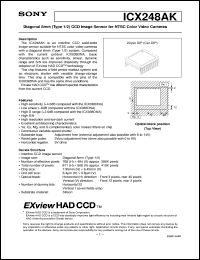 ICX248AK datasheet: Diagonal 8mm(Type 1/2)CCD Image Sensor for NTSCColor Video Cameras ICX248AK