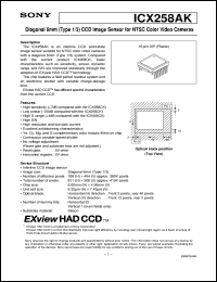 ICX258AK datasheet: Diagonal 6mm (Type1/3) CCD Image Sensor for NTSCColor Video Cameras ICX258AK