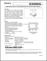 ICX258AL datasheet: Diagonal 6mm (Type1/3) CCD Image Sensor for EIAB/W Video Cameras ICX258AL