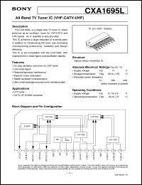 CXA1695L datasheet: All Band TV Tuner IC (VHF-CATV-UHF) CXA1695L