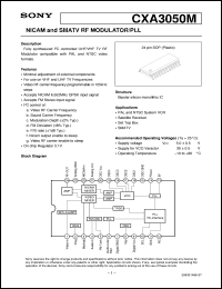 CXA3050M datasheet: NICAM and SMATV RF MODULATOR/PLL CXA3050M