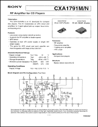 CXA1791M datasheet: RF Amplifier for CD Players CXA1791M