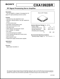 CXA1992BR datasheet: RF Signal Processing Servo Amplifier CXA1992BR