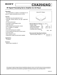 CXA2542AQ datasheet: RF Signal Processing Servo Amplifier for CD Player CXA2542AQ