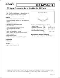 CXA2542Q datasheet: RF Signal Processing Servo Amplifier for CD Player CXA2542Q