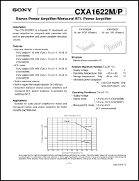 CXA1622M datasheet: Stereo Power Amplifier/Monaural BTL Power Amplifier CXA1622M