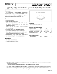 CXA2510AQ datasheet: Dolby B Type Noise Reduction System with Playback Equalizer Amplifier CXA2510AQ