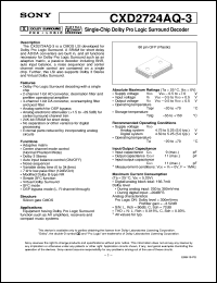 CXD2724AQ-3 datasheet: Single-Chip Dolby Pro Logic Surround Decoder CXD2724AQ-3