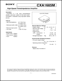 CXA1685M datasheet: High-Speed Transimpedance Amplifier CXA1685M