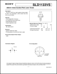SLD1133VS datasheet: 650nm Index-Guided Red Laser Diode SLD1133VS