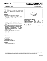 CXA2610AN datasheet: Laser Driver CXA2610AN