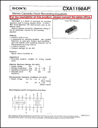 CXA1198AP datasheet: Stereo Cassette Deck Recording Equalizer CXA1198AP