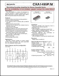 CXA1495P datasheet: Recording Equalizer Amplifier for Stereo Cassette Decks CXA1495P