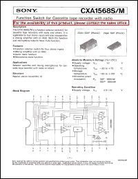 CXA1568S datasheet: Function Switch for Cassette tape recorder with radio CXA1568S