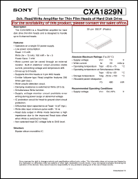 CXA1829N datasheet: 8ch. Read/Write Amplifier for Thin Film Heads of Hard Disk Drive CXA1829N