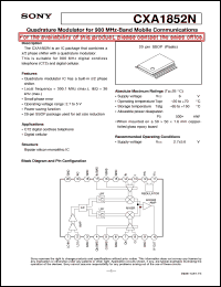 CXA1852N datasheet: Quadrature Modulator for 900 MHz-Band Mobile Communications CXA1852N