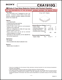 CXA1910Q datasheet: Dolby B Type Noise Reduction System with Playback Equalizer CXA1910Q