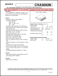 CXA3092N datasheet: 4ch. Read/Write Amplifier for Thin Film Head of Hard Disk Drive CXA3092N