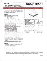 CXA3170AN datasheet: 6ch. Read/Write Amplifier forThin Film Head of Hard Disk Drive CXA3170AN
