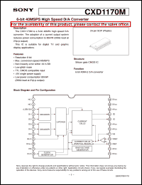 CXD1170M datasheet: 6-bit 40MSPS High Speed D/A Converter CXD1170M