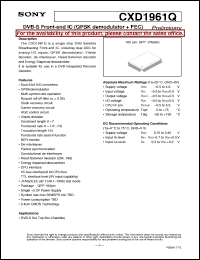 CXD1961Q datasheet: DVB-S Front-end IC (QPSK demodulator + FEC) CXD1961Q