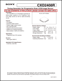 CXD2408R datasheet: Timing Generator for Progressive Scan CCD Image Sensor CXD2408R