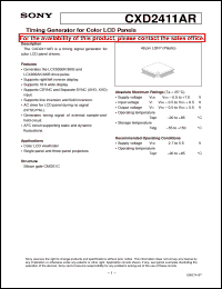 CXD2411AR datasheet: Timing Generator for Color LCD Panels CXD2411AR