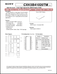 CXK5B41020TM-12 datasheet: 262144-word x 4-bit High Speed Bi-CMOS Static RAM CXK5B41020TM-12